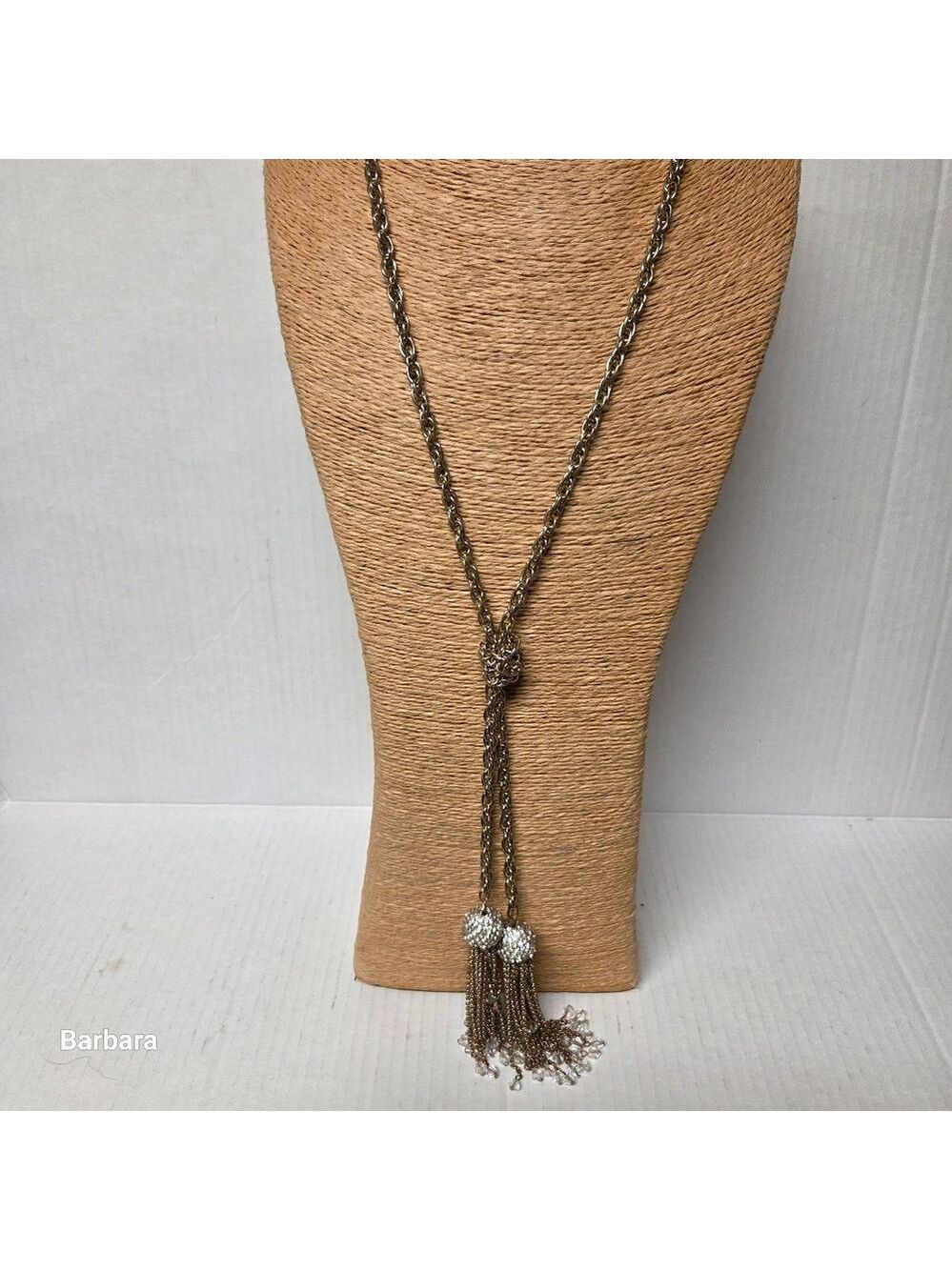 Vintage Long Double Rhinestone Tassel Chain Necklace